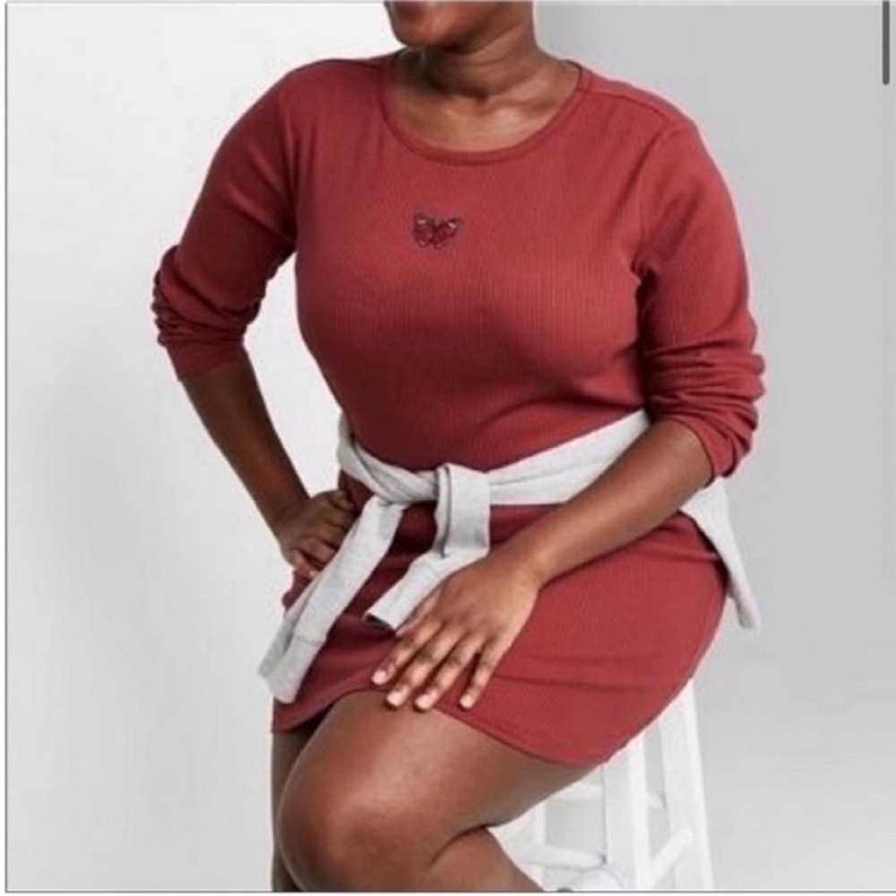 Wild Fable dress burgundy red ribbed bodycon butterfly Y2K